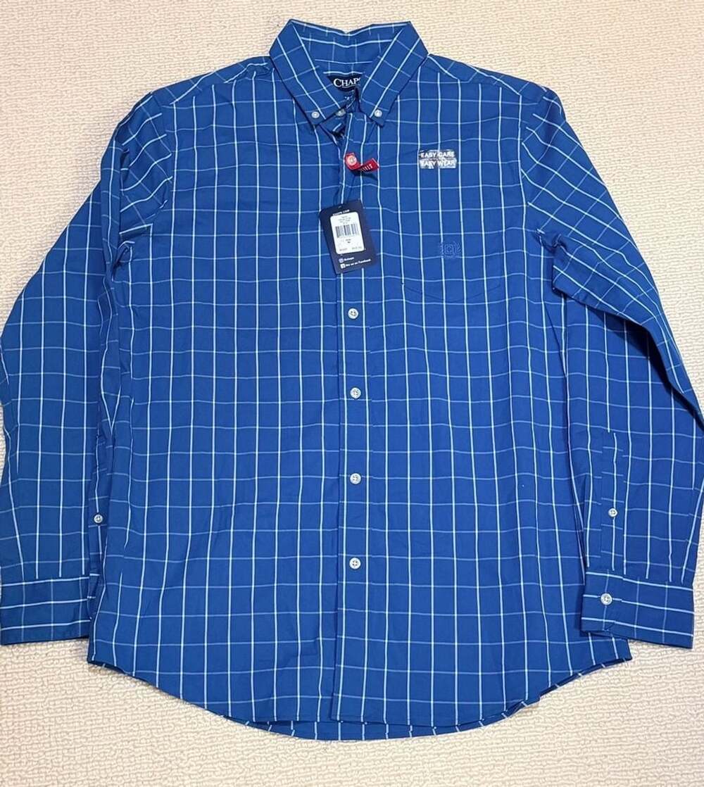 Chaps Blue Plaid Button Down Shirt Size M